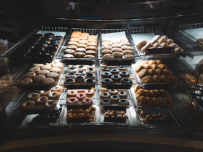 baked doughnuts on clear display chiller thumbnail