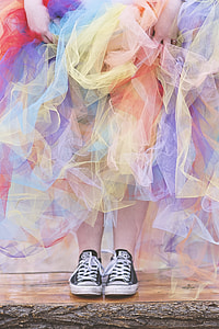 woman wearing pair of black Converse All-Star low top sneakers and assorted colored skirt thumbnail